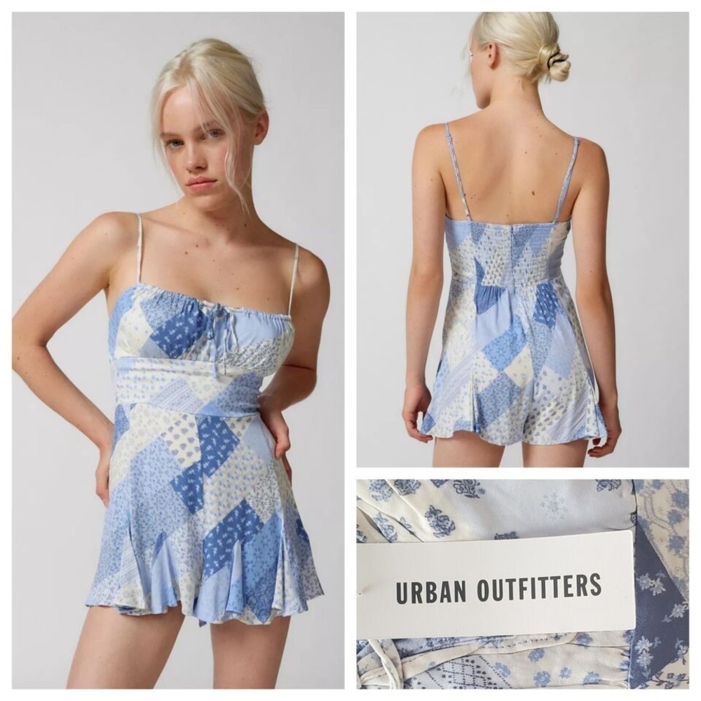 Kimchi Blue Patchwork Jumpsuit in Blue and White